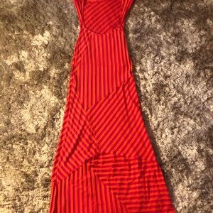 BEBE orange/hot pink stripe maxi dress.
